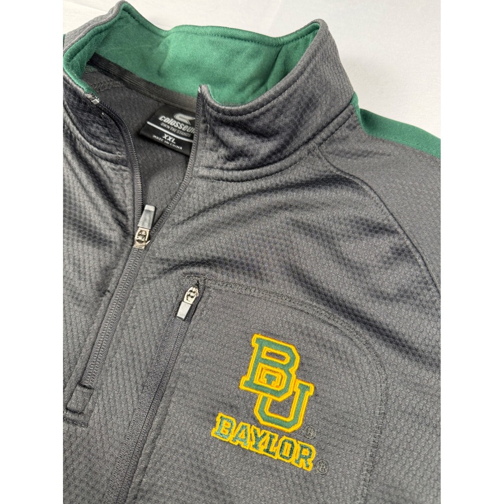 Colosseum Baylor Bears Mens XXL Quarter Zip Pullover Gray Green Waffle Knit Logo